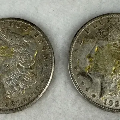 Two 1921 Morgan Silver Dollars 