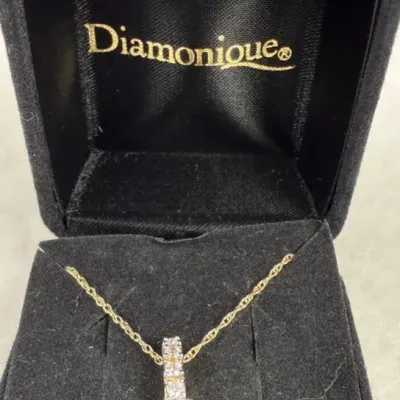 14k solid yellow gold Diamonique simulated diamond pendant necklace