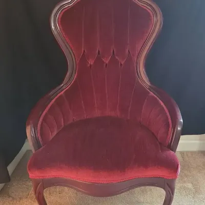 Victorian Style Burgundy Velvet Parlor Chair