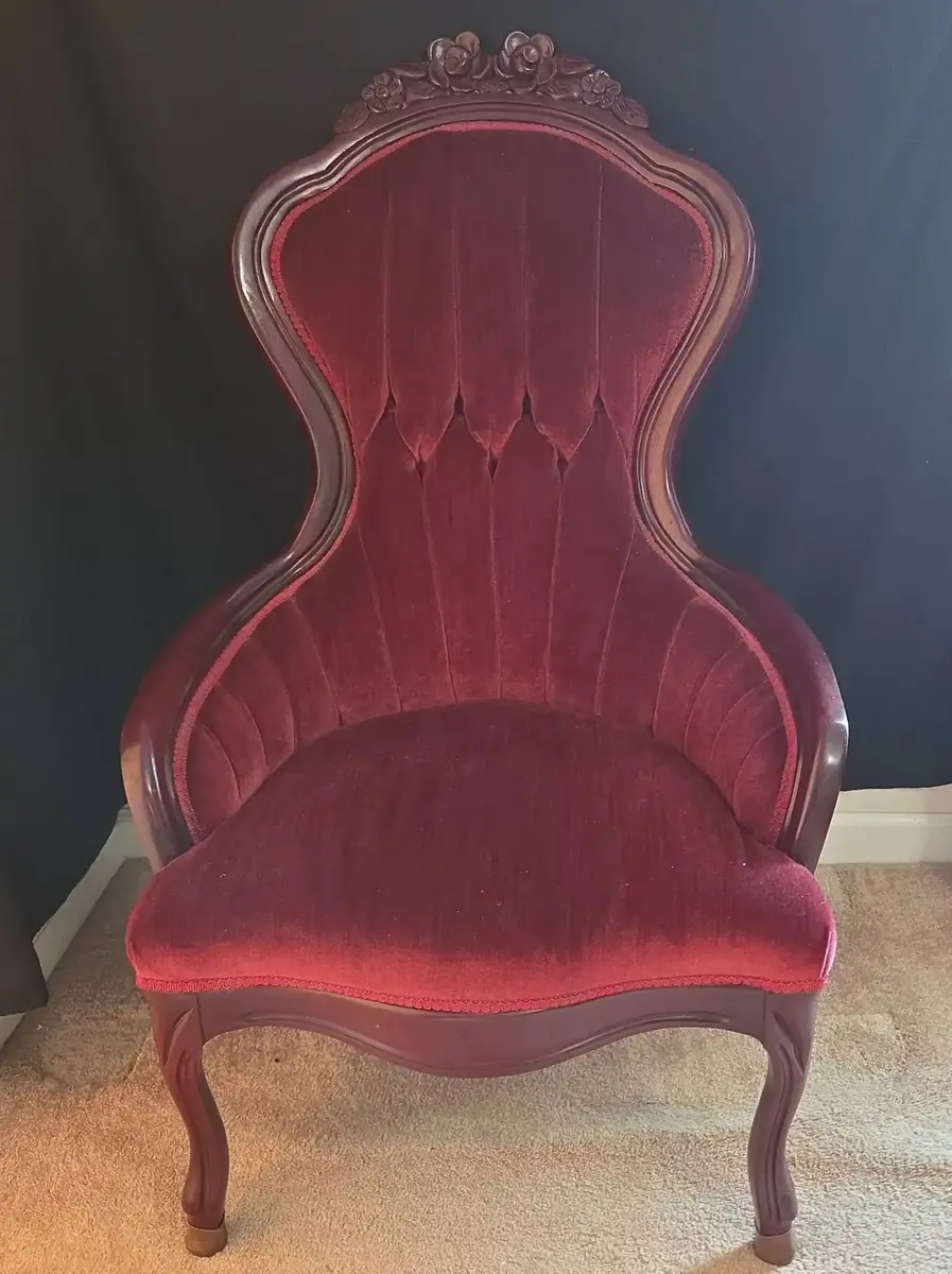 Victorian Style Burgundy Velvet Parlor Chair