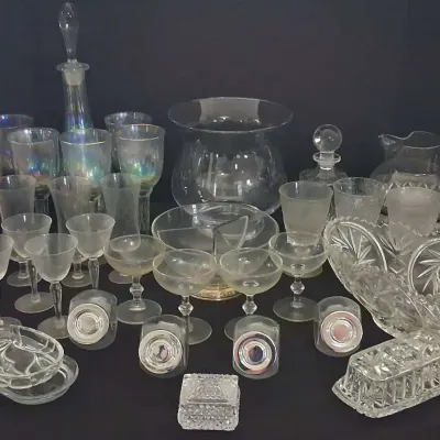 Cut Glass, Iridescent Stemware & Decanters