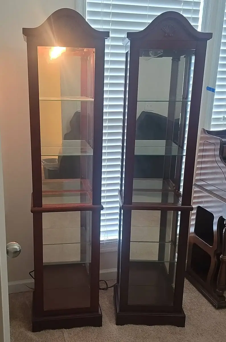 Pair of Lighted Glass Curio Cabinets