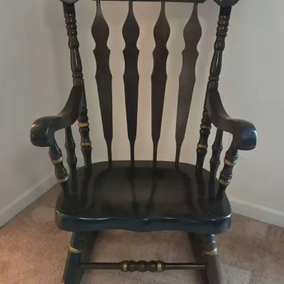 Yugoslavia Painted Floral Wooden Rocking Chair