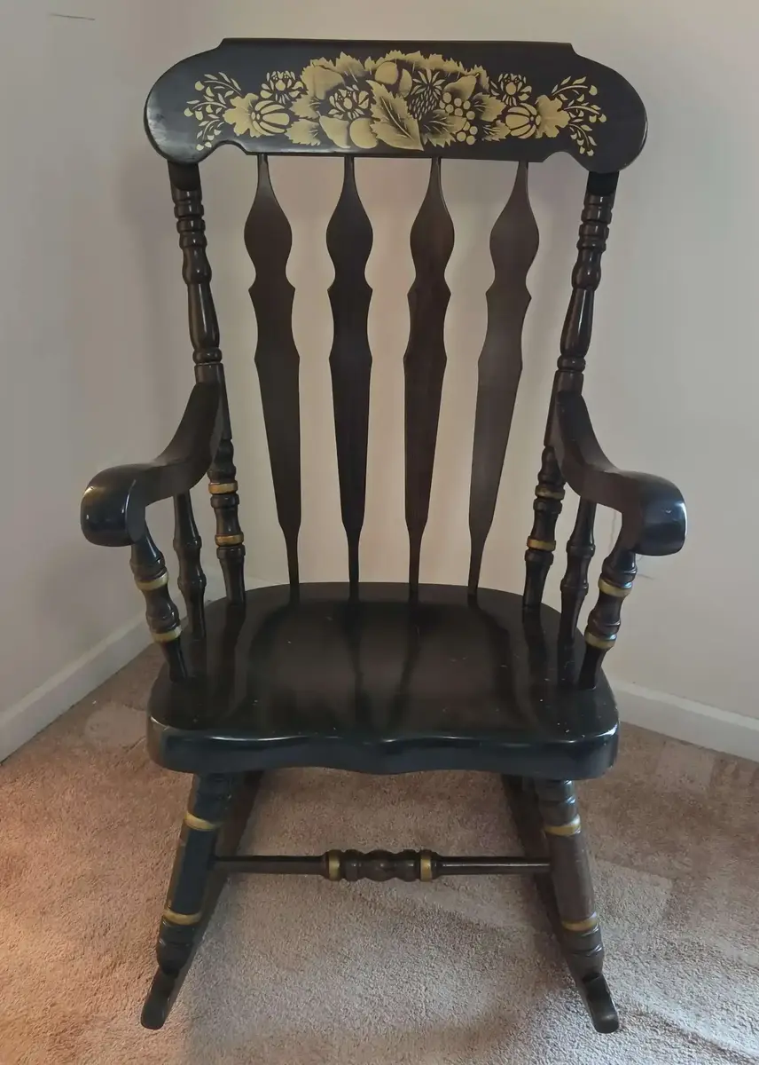 Yugoslavia Painted Floral Wooden Rocking Chair