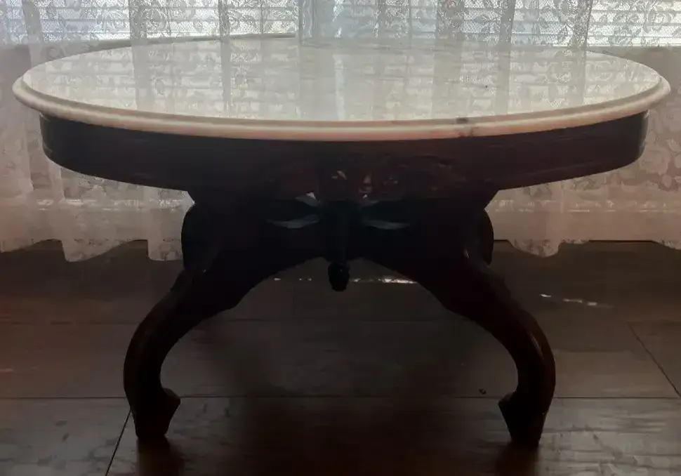 Italian Mahogany Marble-Top Coffee Table