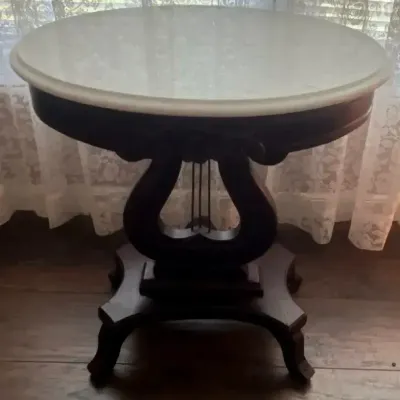 Italian Mahogany Lyre Marble-Top Side Table