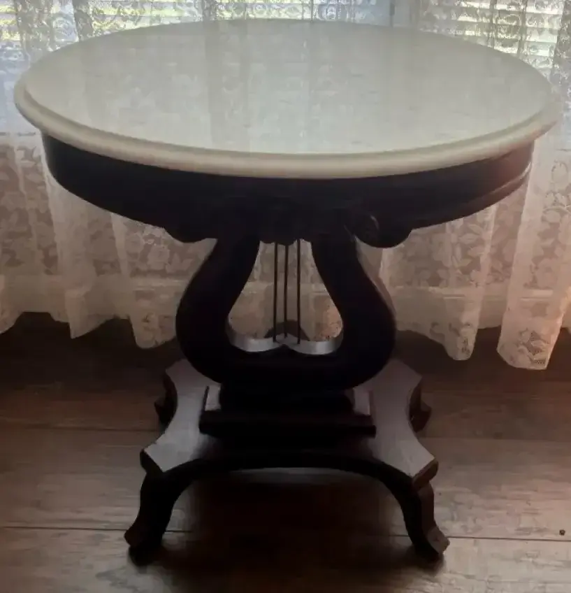 Italian Mahogany Lyre Marble-Top Side Table