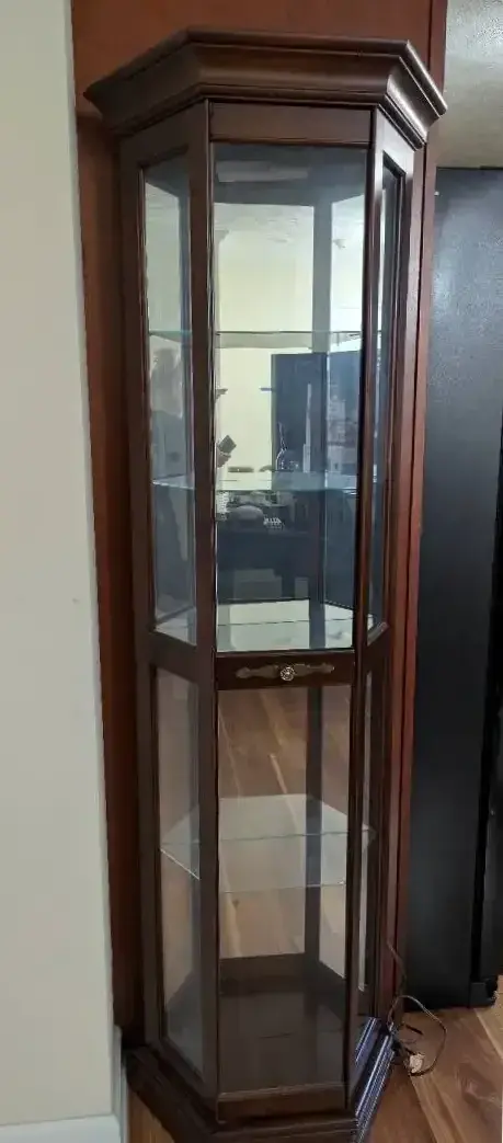 Lighted Wood & Glass Display Cabinet