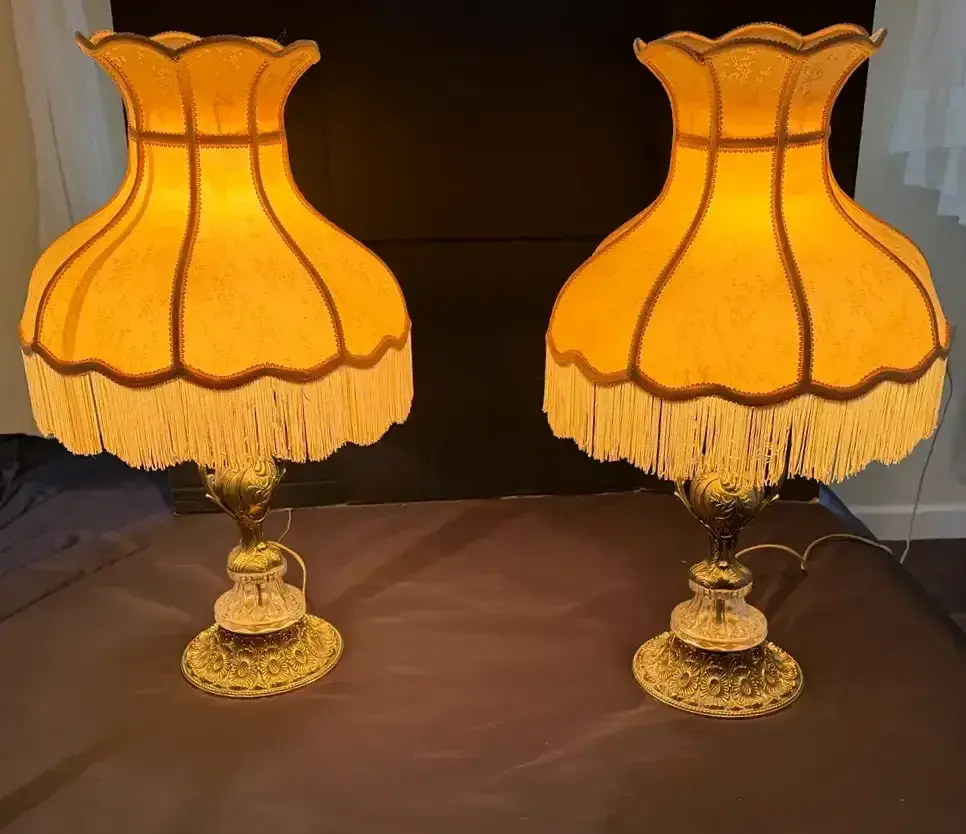 Pair of Crystal & Ornate Brass-Style Table Lamps