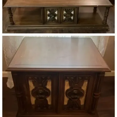 Carved Wood-Look Coffee & Side Tables