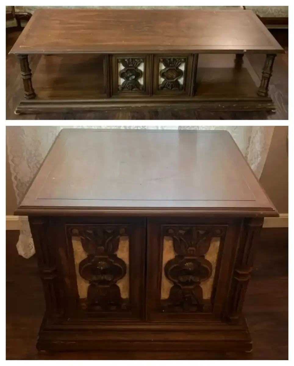 Carved Wood-Look Coffee & Side Tables