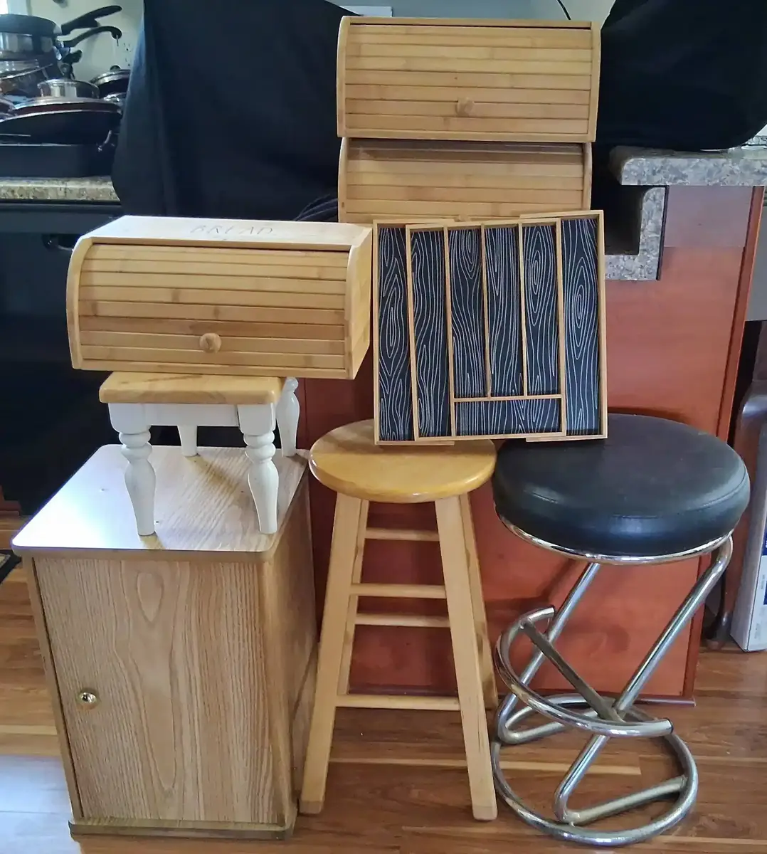Wood Bread Boxes, Stools & Kitchen Storage