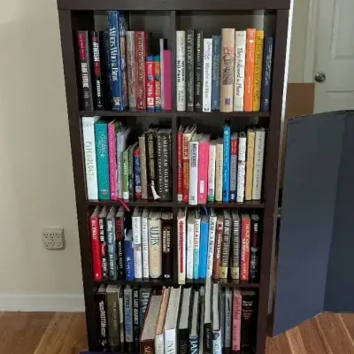 Bookcase, Books & Brass Bird Bookends