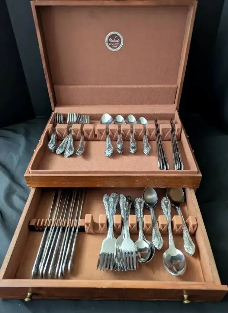 Rogers Stainless Flatware Set in Wood Case