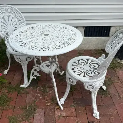 Ornate White Metal Patio Bistro Set