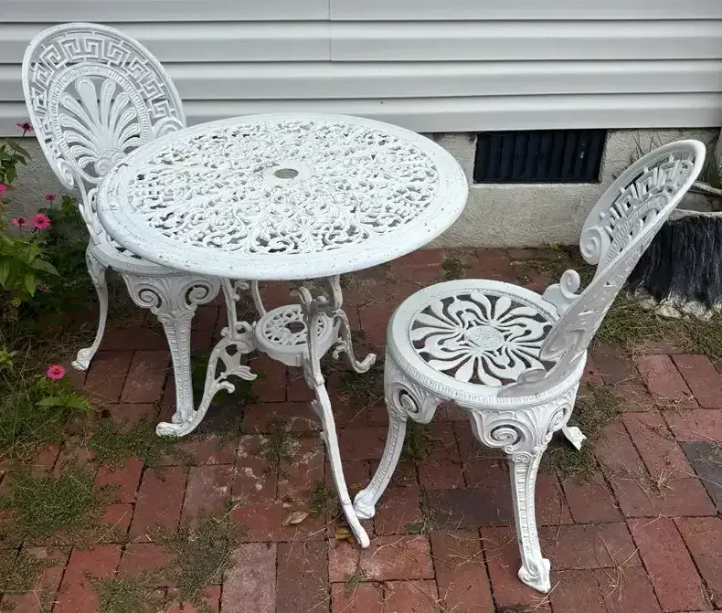 Ornate White Metal Patio Bistro Set