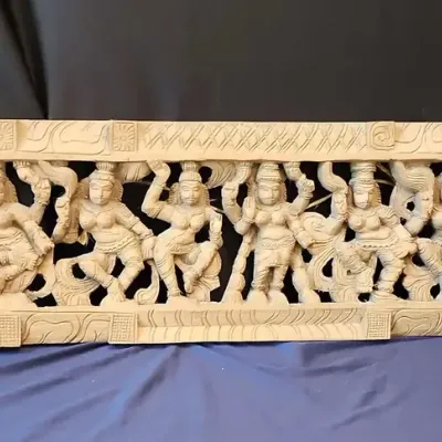 Elongated, Hand-Carved Wooden Relief Panel