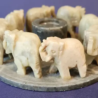 Vintage Hand-Carved Soapstone Circle of Elephants Incense 