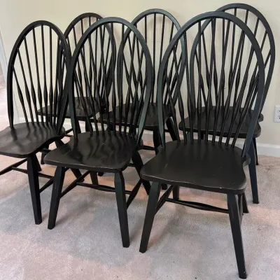 Set Of Black Wood Dining Room Chairs (6)