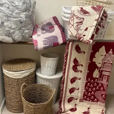 Lot Of Laundry Baskets , Comforter And Blankets