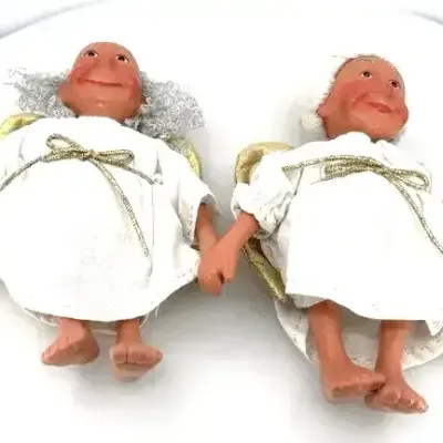 Vintage Whimsical Character Angel Ornaments - Pair