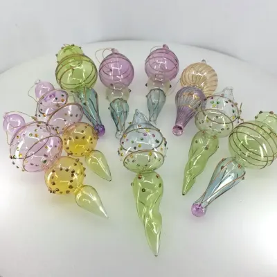 Colorful Hand-Blown Glass Christmas Ornaments – Teardrop & Finial Designs 9pc