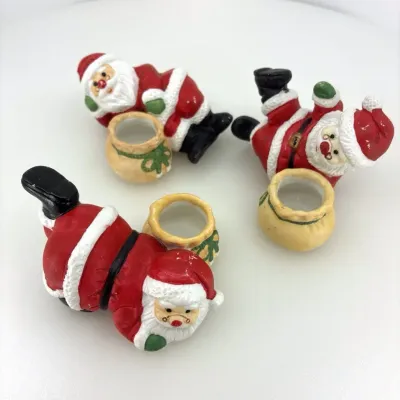 Set of 3 Vintage Thailand Santa Claus Christmas Candle Holders
