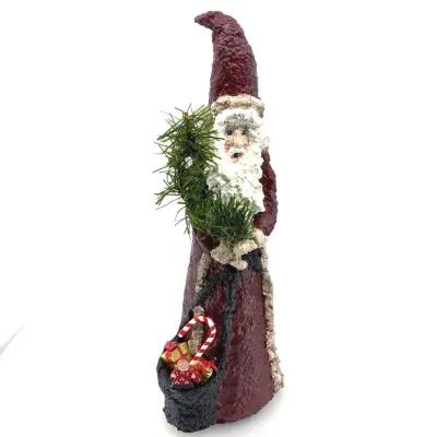 Signed C.L. Varillo 1990 Folk Art Santa Figurine with Tree