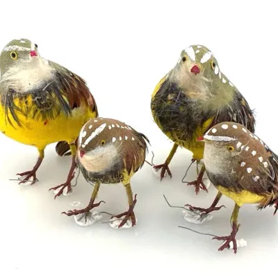 Decorative Quail Figurines with Real Feather Accents - Set of 4