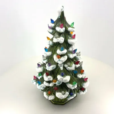 LOMETA Ceramic Lighted Christmas Tree – Multicolor Lights & Snow