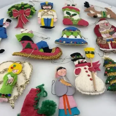 Vintage Cut & Sew Stuffed Fabric Christmas Ornaments - 15pc