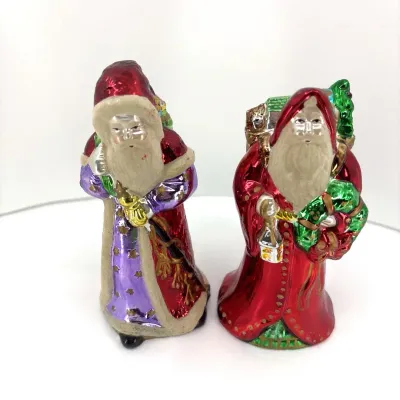 Pair of Hand-Painted Blown Glass Santa Christmas Figures – Approx. 6"