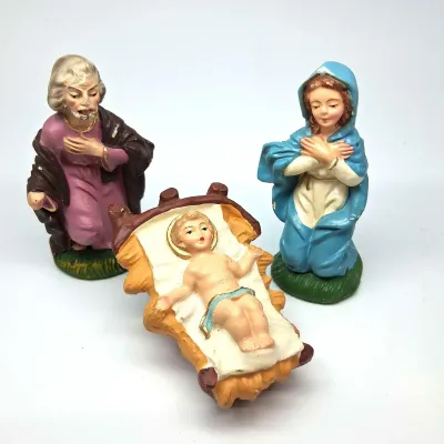 Vintage Hand-Painted Nativity Holy Family – Mary, Joseph & Baby Jesus Made in Italy
