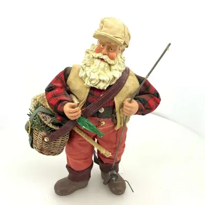 Vintage Kurt Adler Christmas Santa Fisherman 10" Fabriche Field & Stream Figure 