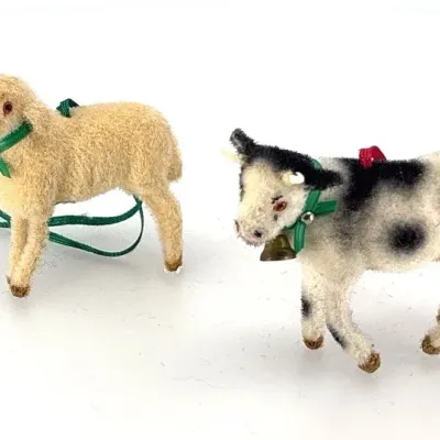 01 Handmade Flocked Animals -Handwork Künstlerschutz West Germany-1950s to 1960s Wagner