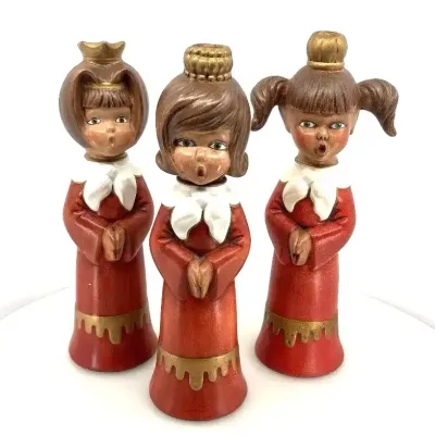 Vintage Ceramic Christmas Carolers Candle Stick Holders Set of 3