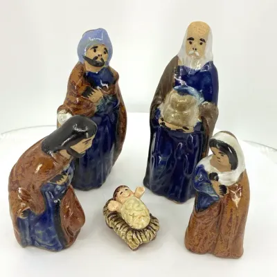 Vintage Hecho en Mexico Hand-Painted Pottery Nativity Set – 6 Pc
