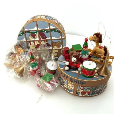 Vintage 1989 House of Lloyd Wooden Toy Shop Christmas Ornament Set TT-59