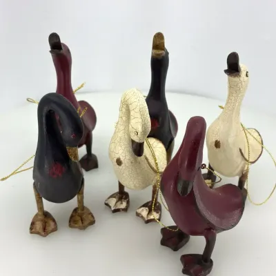 Hand-Painted Wooden Goose & Swan Christmas Ornaments 6pc