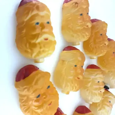 Vintage Plastic Blow Mold Santa Claus Head Christmas String Light Covers Lot