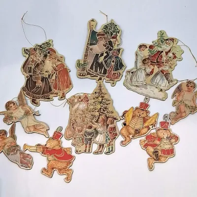 Vintage 1980s Christmas Eve Inc. Victorian Die-Cut Cardboard Ornament Lot - 39pc