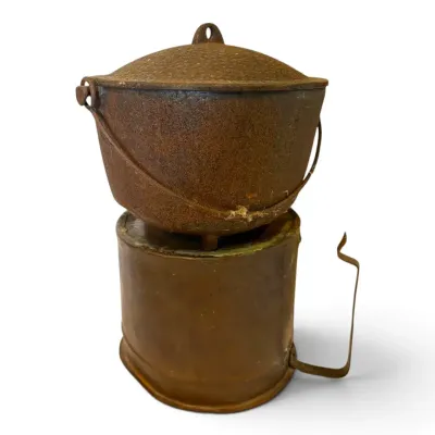 Cast Iron Dutch Oven & Vintage Copper Bucket