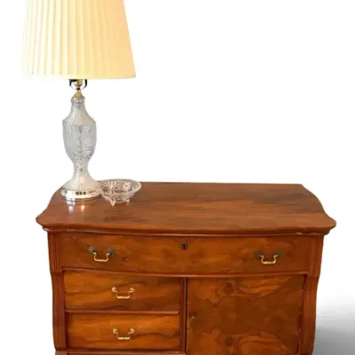 Antique Cabinet, Lamp, & Dish (3pc)