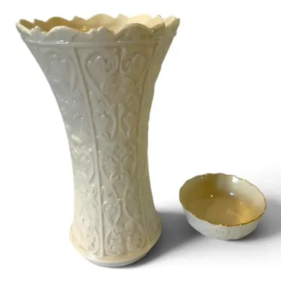 Lenox Wentworth Vase 11” & Small Lenox Rose Dish w/ Gold Rim 