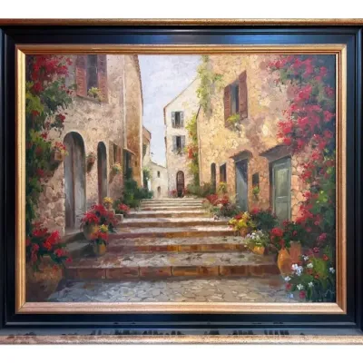 Tuscan Village Framed Oil Painting (58” X 45”)