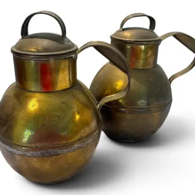 Pair Of Vintage Guernsey Brass Pitchers 