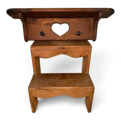 Carved Heart Wooden Shelf & Step Stool