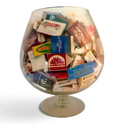 Large Glass Vase of Vintage Matchbooks