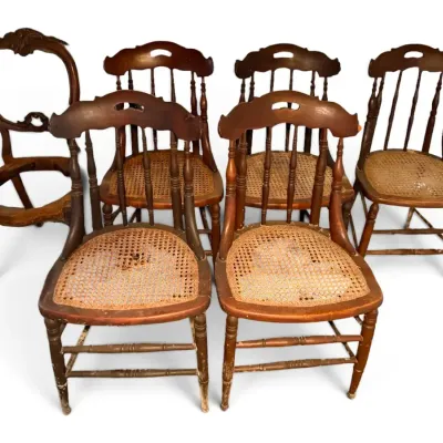 Antique Woven Seat Wooden Dining Chairs 