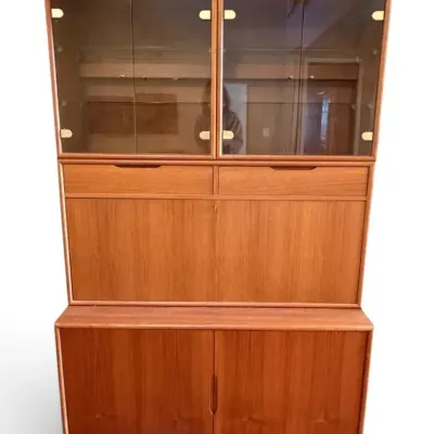 MCM Wooden Display Cabinet w/ Glass Shelves